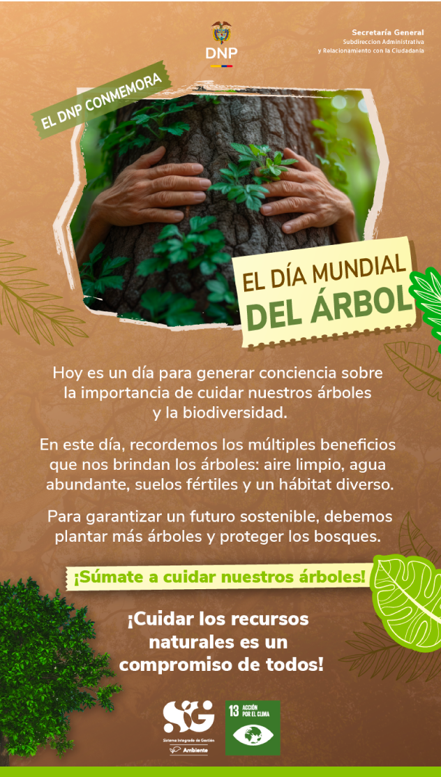 Hace referencia a la conmemoración del día del árbol. Da tips de ahorro de papel y  la imagen son unas manos abrazando un árbol.