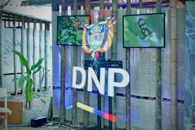 Estand DNP con el logo resaltado en primer plano