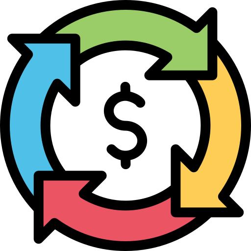 icono sifgno pesos en el centro y flechas de ciclo alrededor
