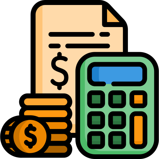 icono calculadora y signo pesos con hoja de cálculo